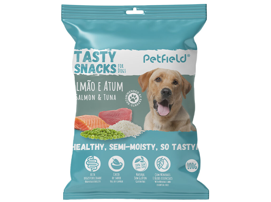 SNACK C&Atilde;O PETFIELD SALM&Atilde;O E ATUM 100G