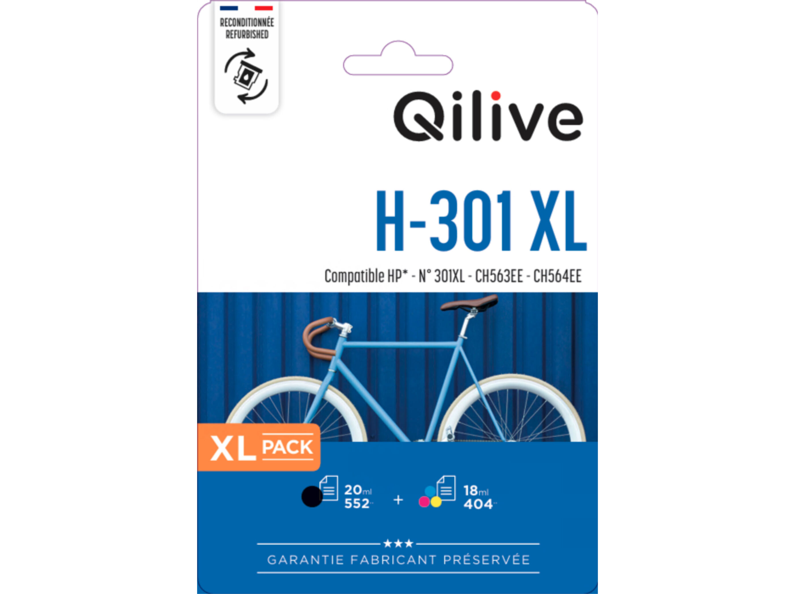 PACK TINTEIROS QILIVE COMPAT&Iacute;VEL HP 301XL PRETO E COR