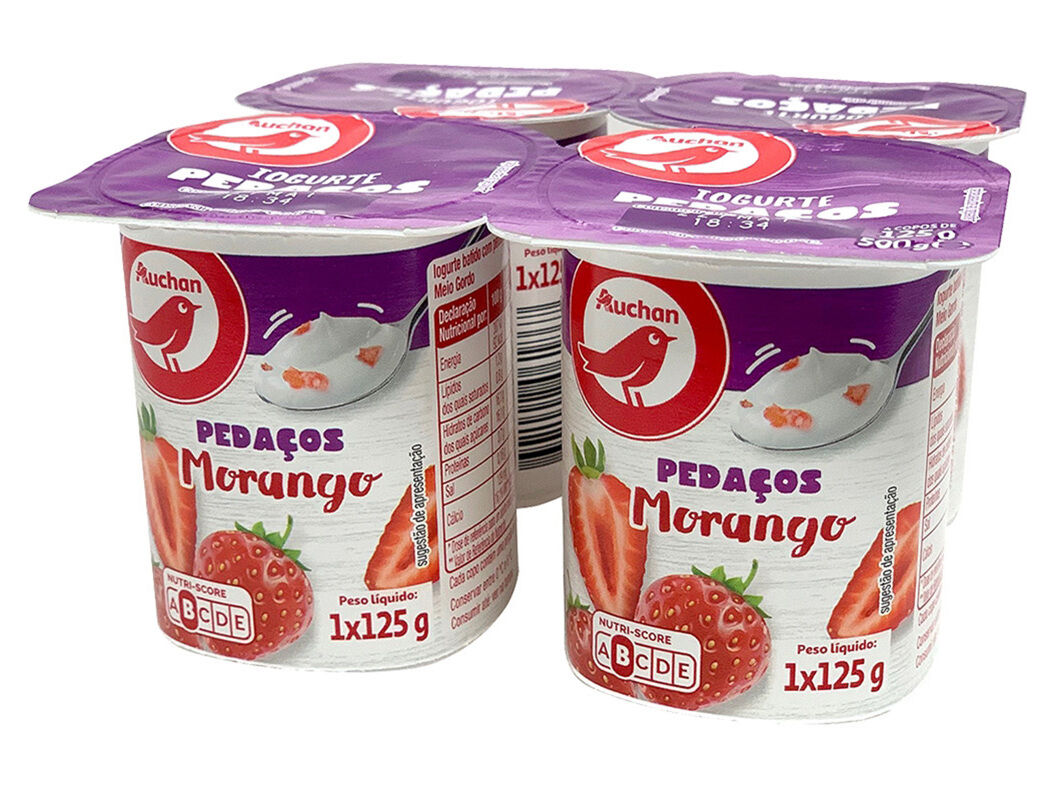 IOGURTE AUCHAN PEDACOS MORANGO 4X125G