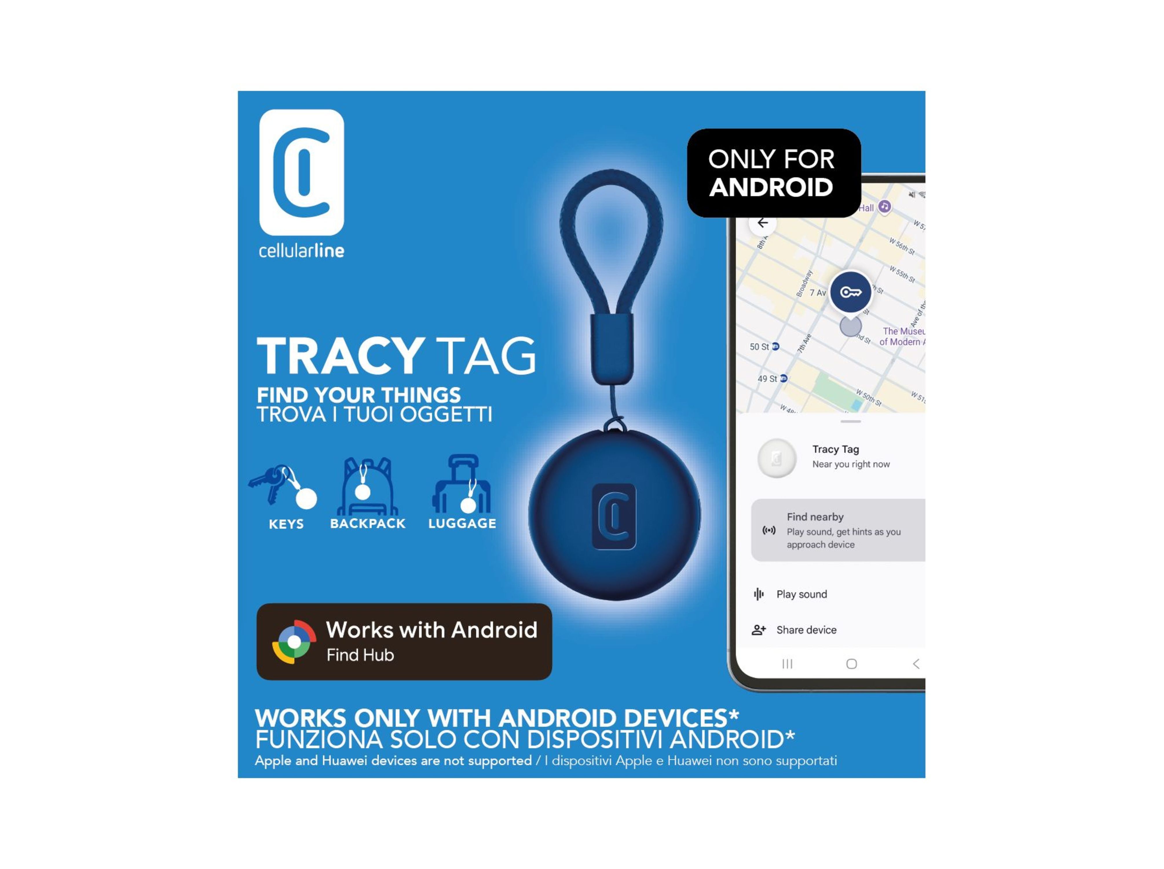 LOCALIZADOR CELLULARLINE AZUL TRACY TAG ANDROID image number 1