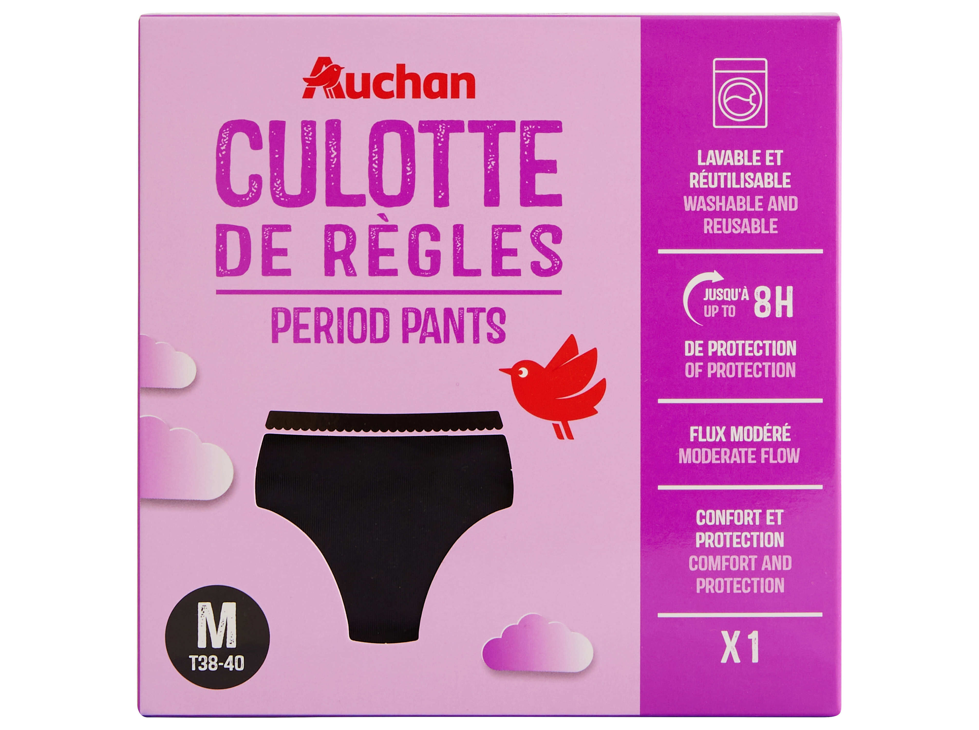 CUECA MENSTRUAL AUCHAN PRETO FLUXO MODERADO M 1UN image number 0