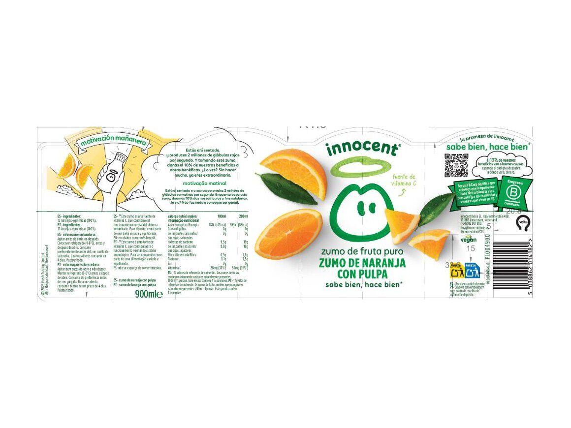 SUMO INNOCENT LARANJA C/ POLPA 900ML (SDR) image number 1