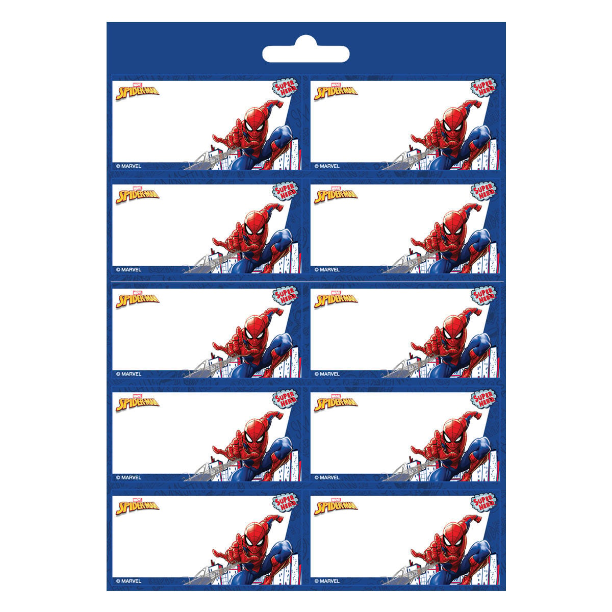 CONJUNTO DE 20 ETIQUETAS ESCOLARES SPIDER-MAN 15X21CM