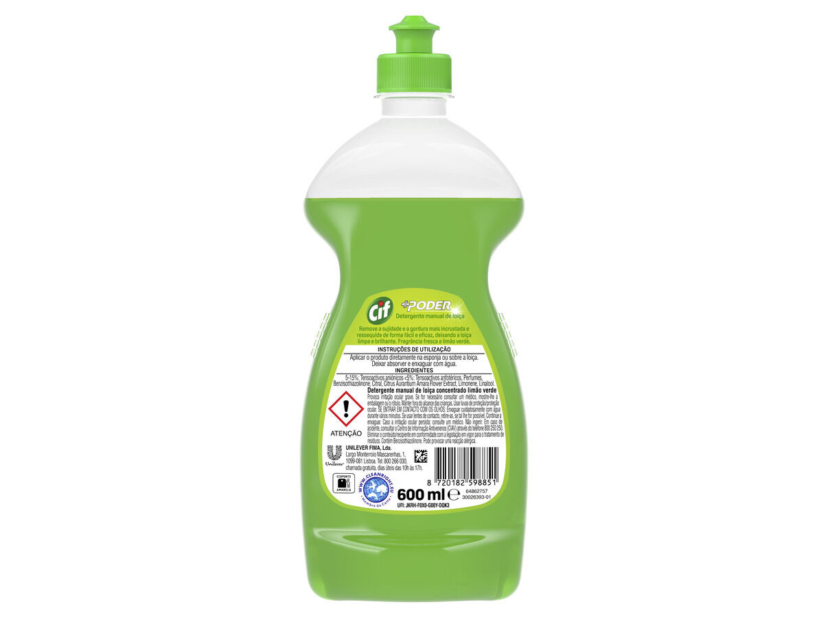 DETERGENTE CIF LOI&Ccedil;A MANUAL CONCENTRADO LIM&Atilde;O VERDE 600ML image number 1