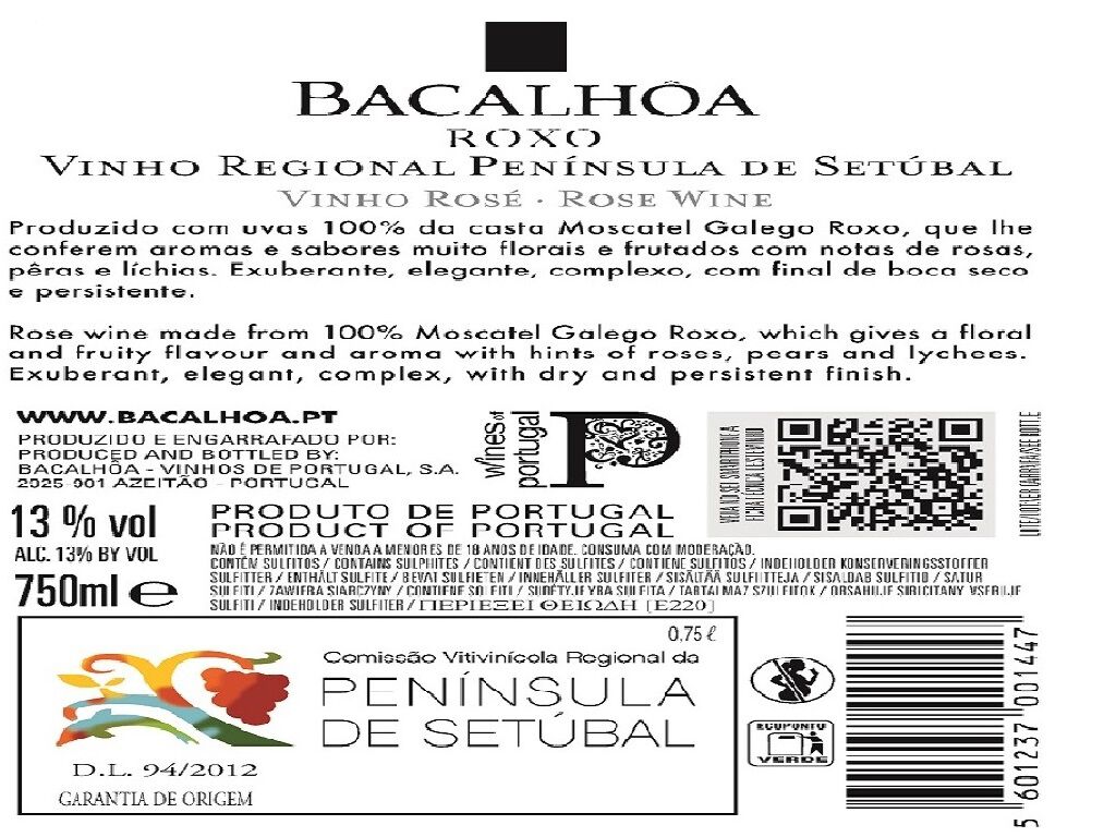 VINHO ROS&Eacute; BACALH&Ocirc;A MOSCATEL ROXO SET&Uacute;BAL 0.75L image number 1