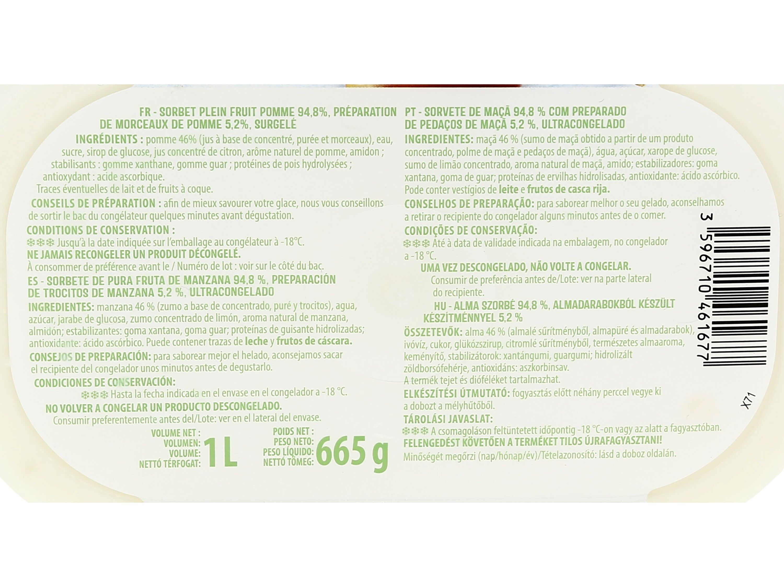 SORBET AUCHAN MA&Ccedil;&Atilde; COM PEDA&Ccedil;OS 1L image number 2