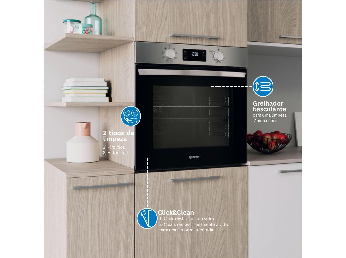 FORNO MULTIFUN&Ccedil;&Otilde;ES INDESIT IO 275P X INOX A++ 71L PIROL&Iacute;TICO E HIDROL&Iacute;TICO image number 3