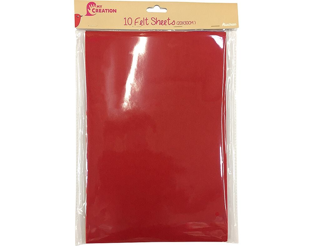 CONJUNTO 10 FOLHAS AUCHAN FELTRO CORES SORTIDAS
