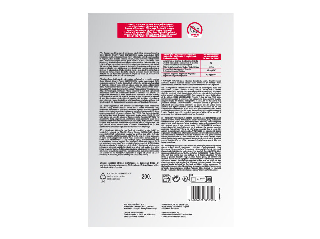 CREATINA + GOLD NUTRITION ELECTROLITOS CEREJA 200 G image number 1