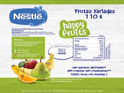 FRUTAS NESTLE SAQUETAS HAPPY FRUITS VÁRIAS FRUTAS 110G image number 1