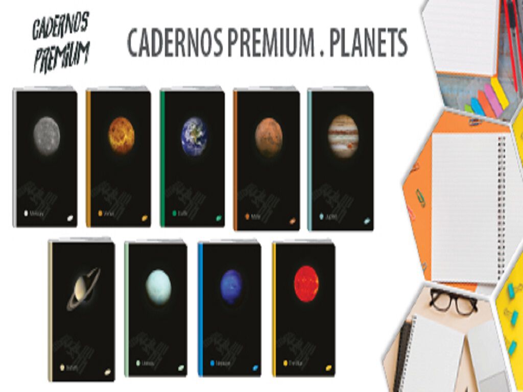 CADERNO AGRAFADO A4 PLANETAS PAUTADO A4 48 FOLHAS MODELOS SORTIDOS image number 1