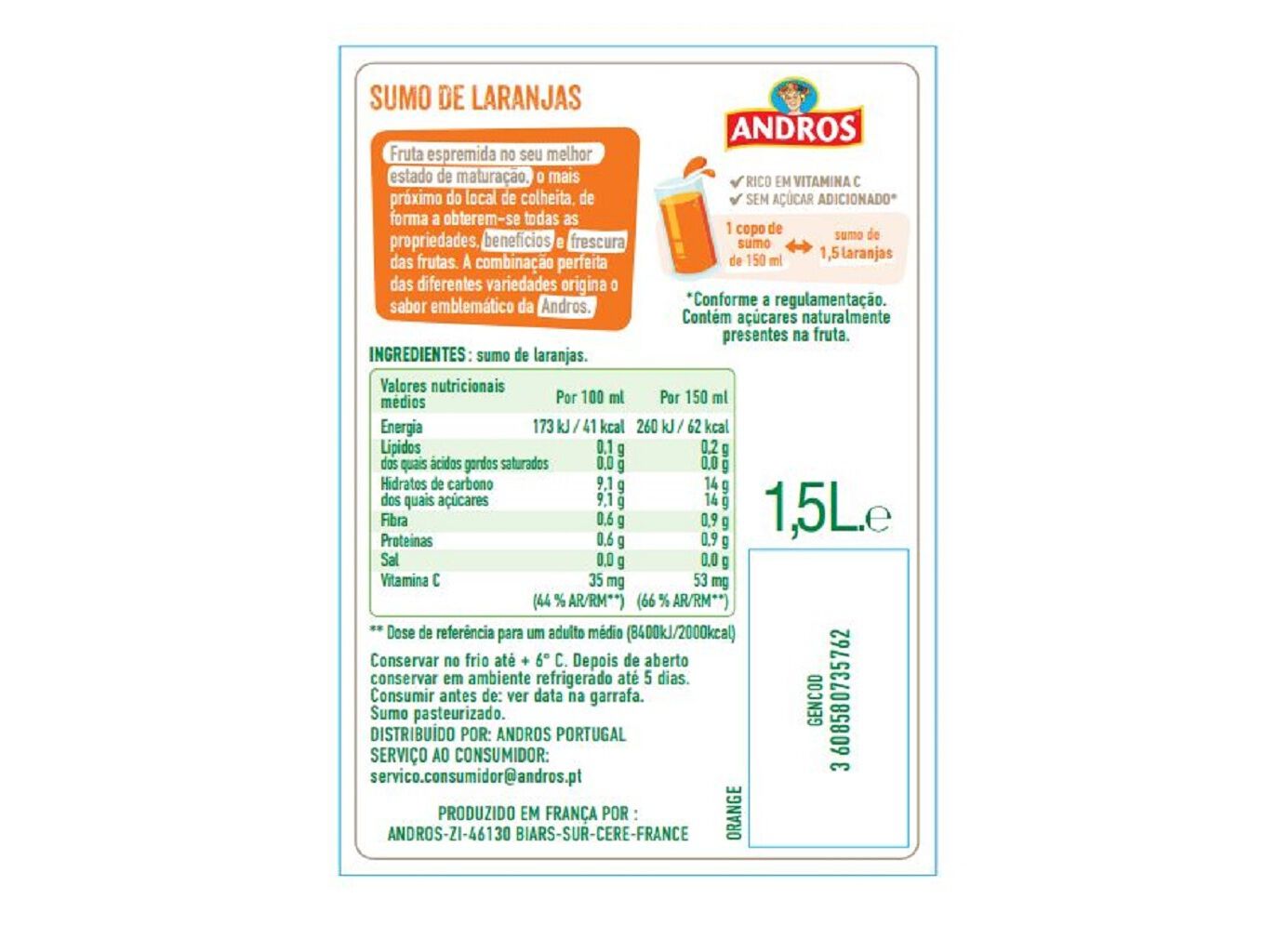 SUMO ANDROS LARANJA 1.5L image number 1