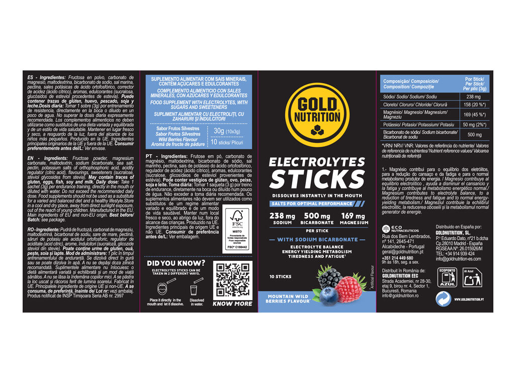 ELECTROLITOS GOLDNUTRITION 10 STICKS 30G image number 1