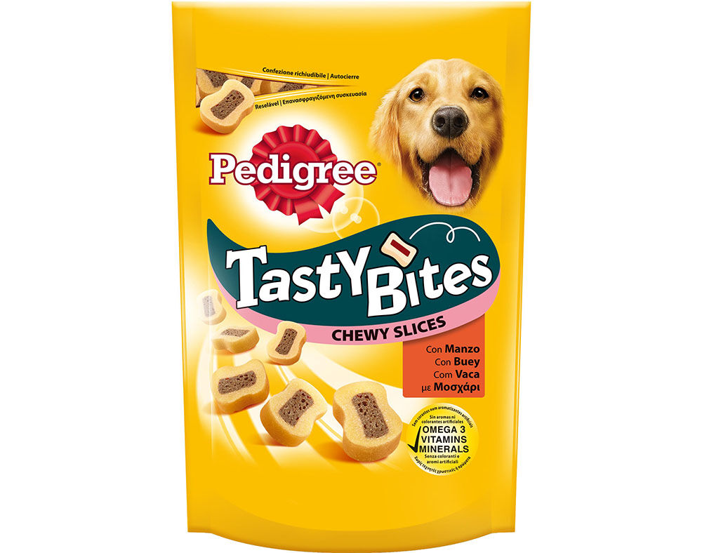 SNACKS PARA C&Atilde;O PEDIGREE TASTY BITES CHEWY SLICES COM VACA 155G
