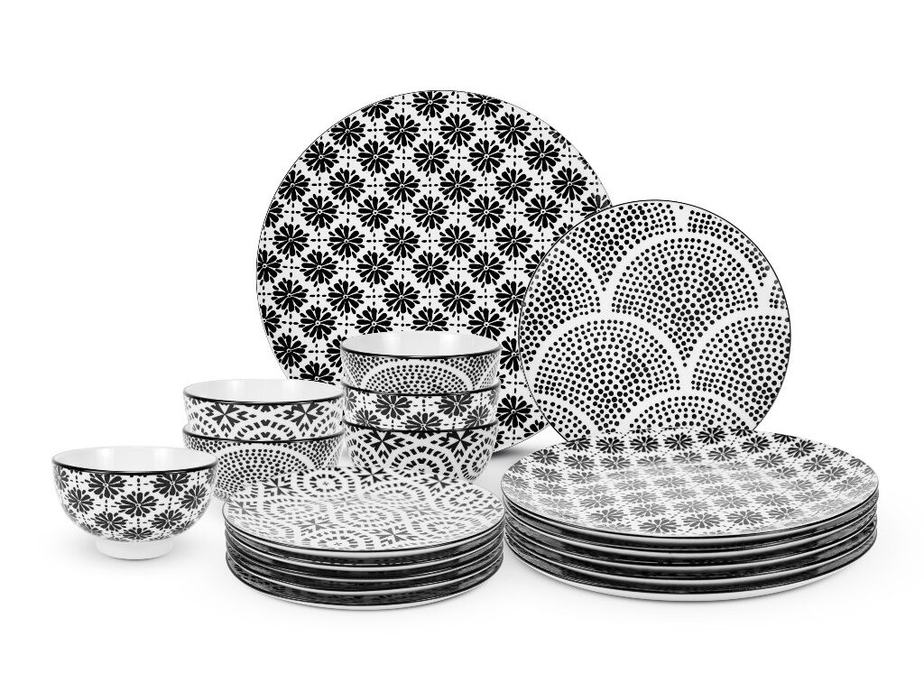 SERVI&Ccedil;O 18 PE&Ccedil;AS ACTUEL PORCELANA PRETO &Oslash;27/ &Oslash;19/ &Oslash;11.5CM