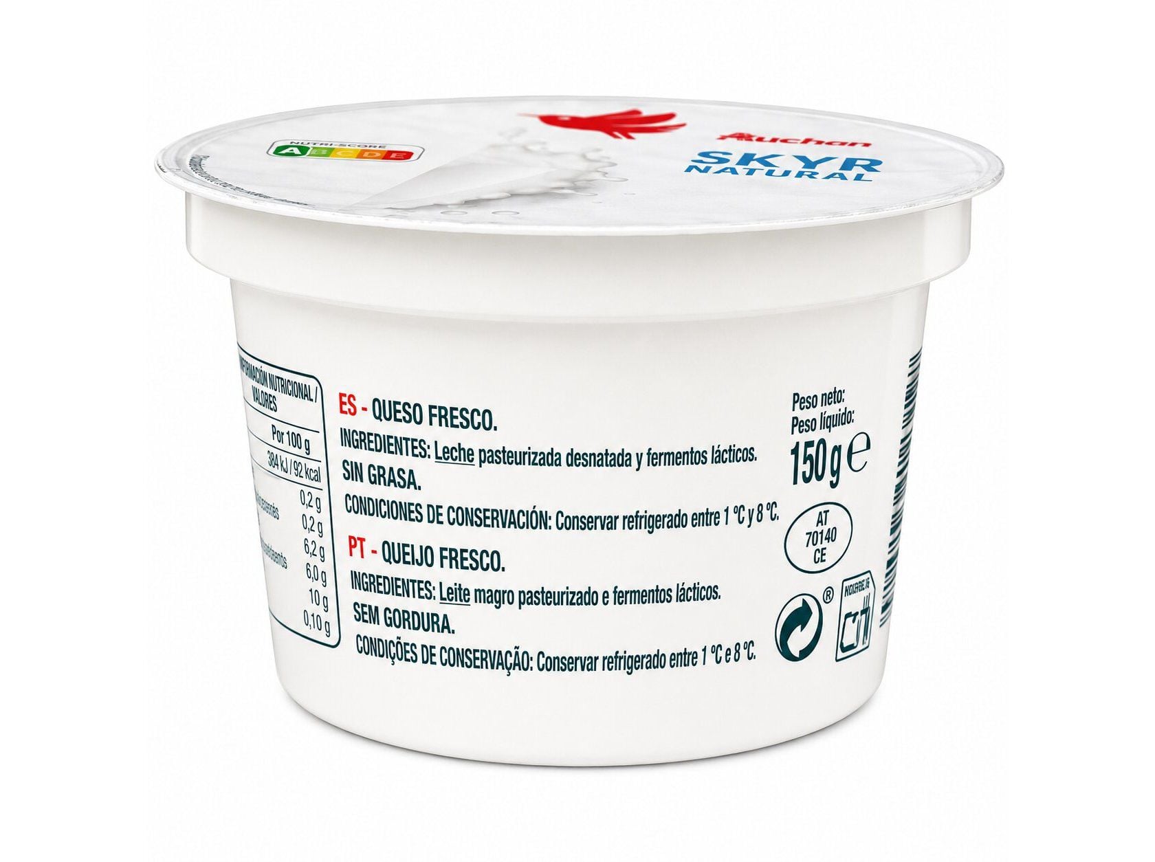 SKYR PROTEIN+ AUCHAN NATURAL MAGRO 150G image number 1