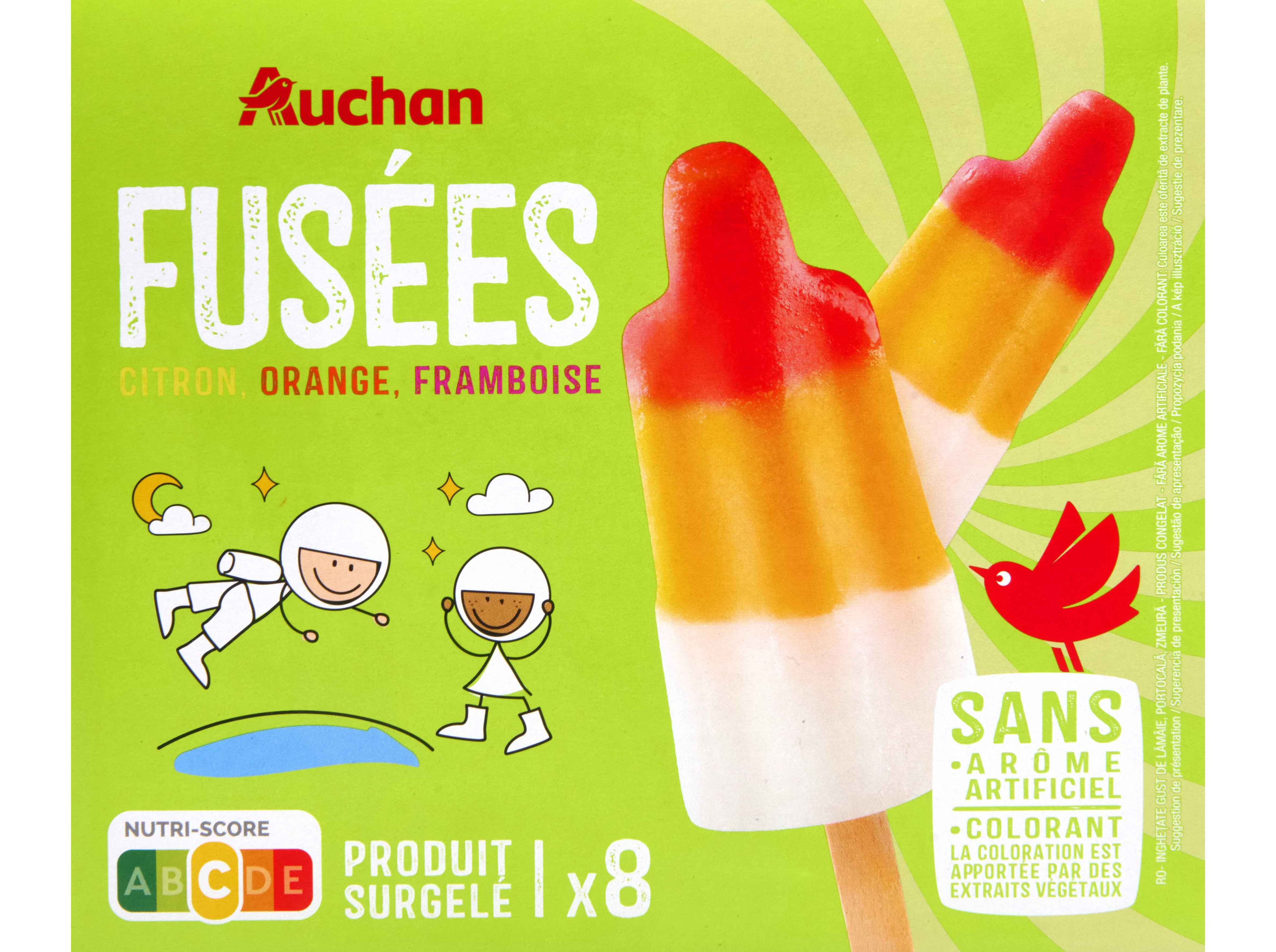 GELADO AUCHAN LIM&Atilde;O LARANJA FRAMBOESA 8X60ML