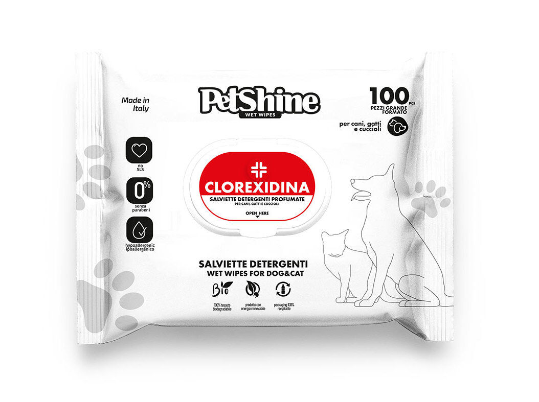 TOALHITAS PARA ANIMAIS PETSHINE CLOREXIDINA 100 UNIDADES