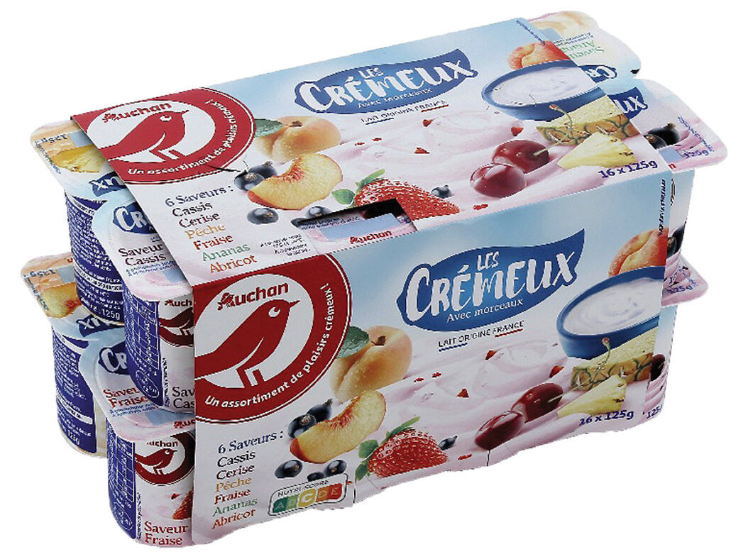 IOGURTE AUCHAN CREMOSO COM PEDA&Ccedil;OS 6 FRUTOS 16X125G
