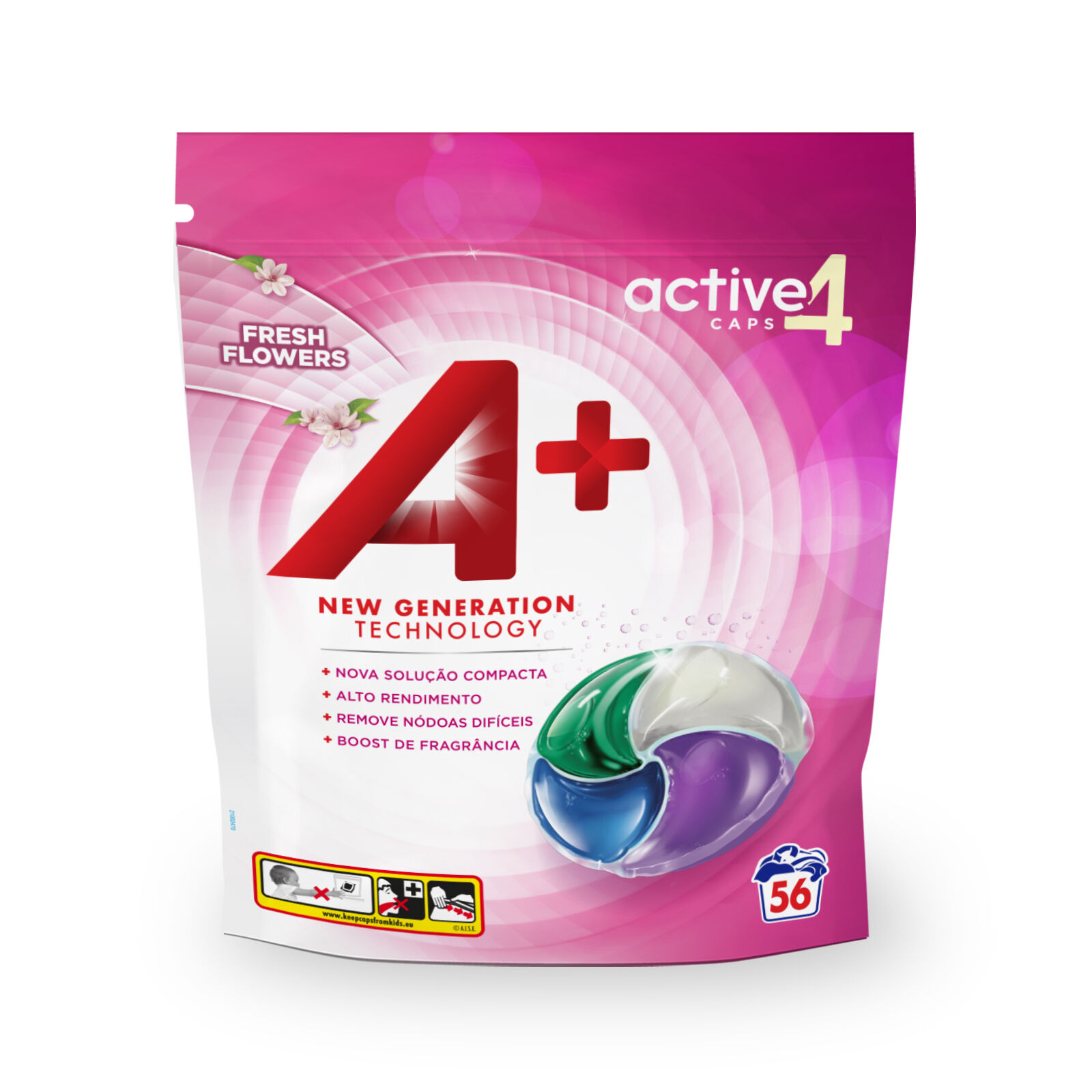 DETERGENTE ROUPA A+ M&Aacute;QUINA C&Aacute;PSULAS FRESH FLOWERS 56D