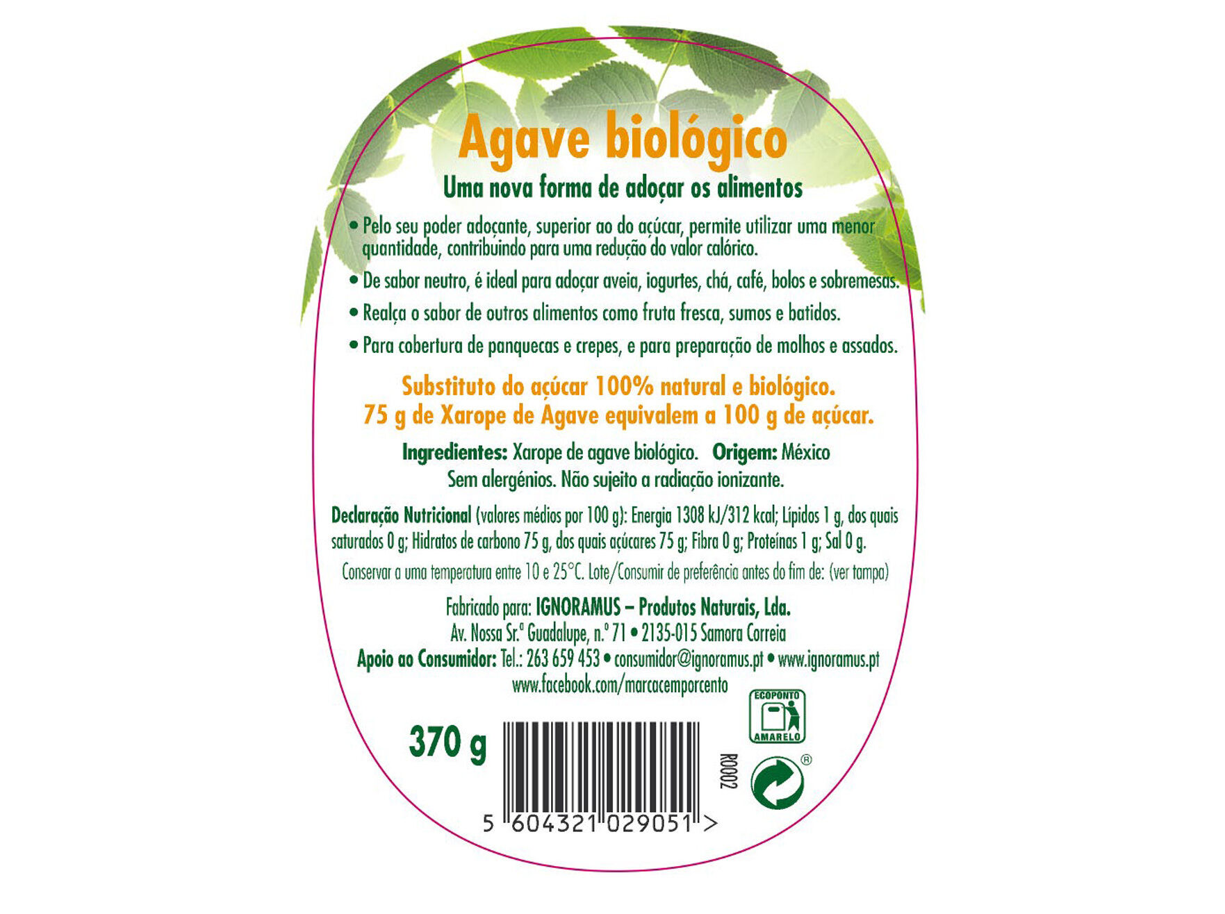 XAROPE CEM PORCENTO AGAVE BIO 370 G image number 1