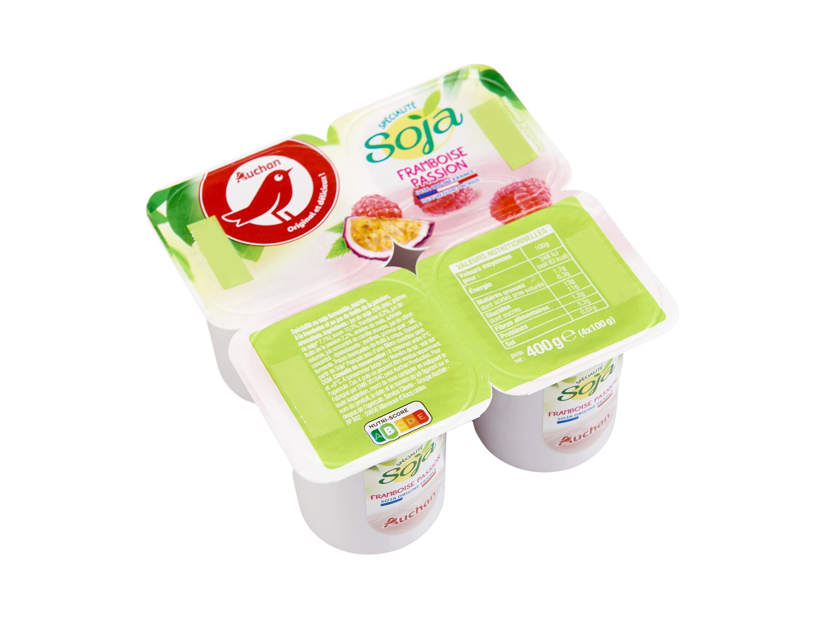 PREPARADO AUCHAN DE SOJA FRAMBOESA E MARACUJ&Aacute; 4X100G