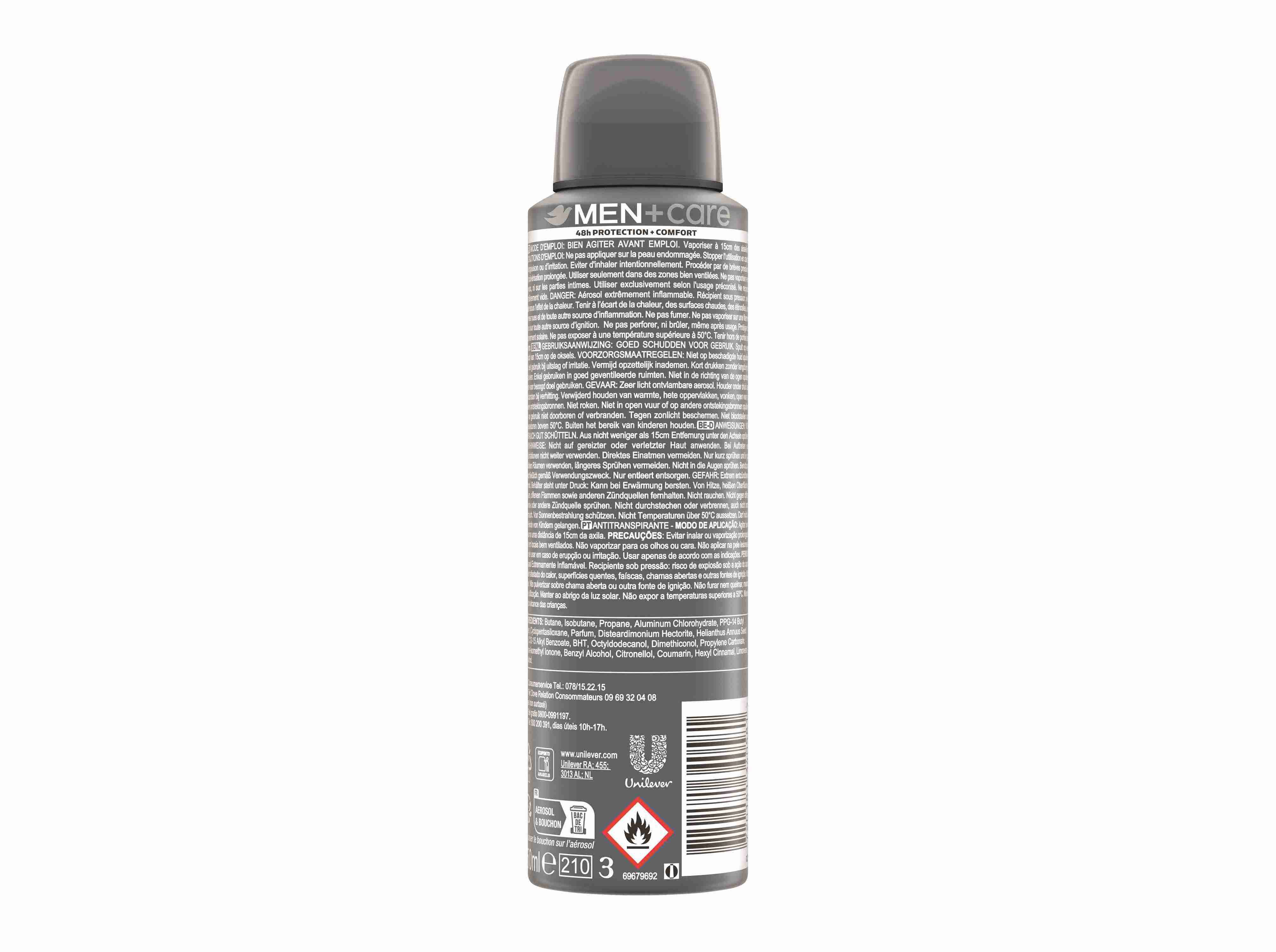DESODORIZANTE SPRAY DOVE MEN CLEAN COMFORT 150ML image number 2