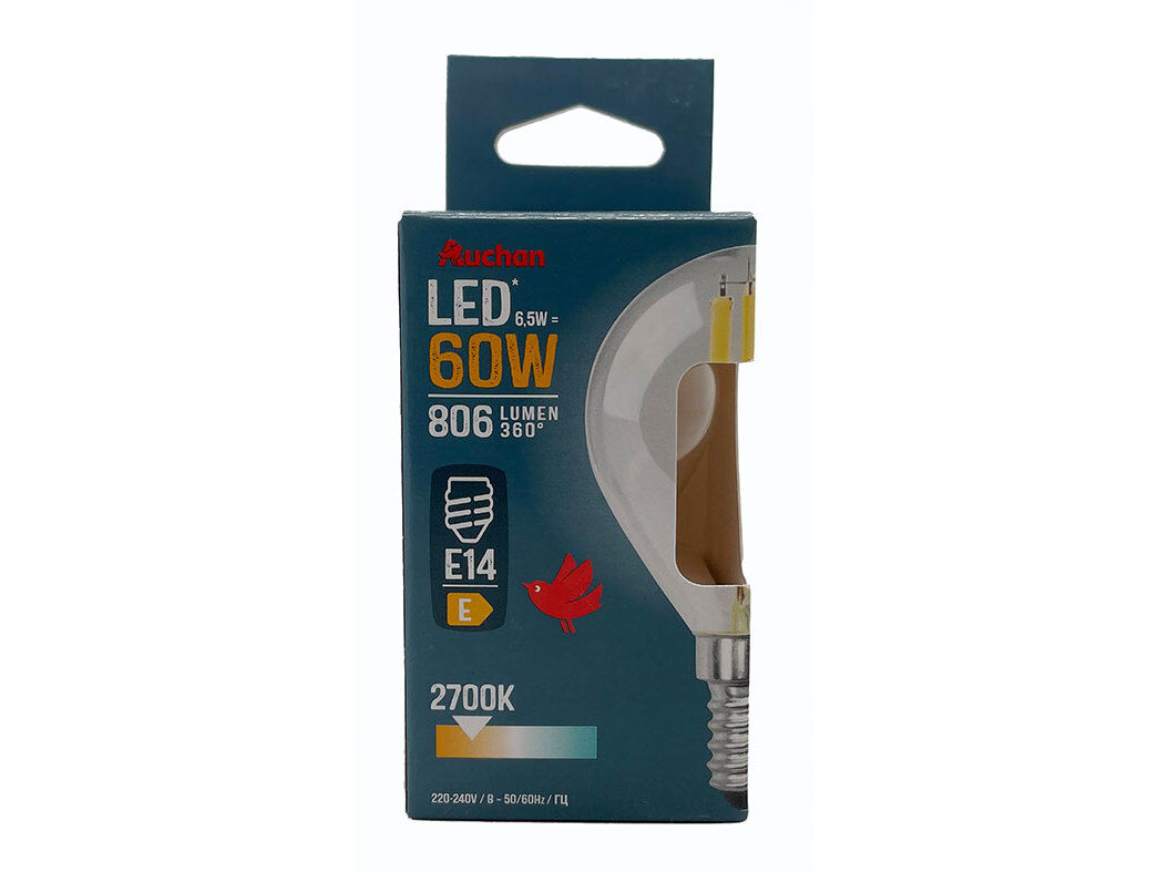 L&Acirc;MPADA LED ESF&Eacute;RICA AUCHAN E14 60W LUZ AMARELA