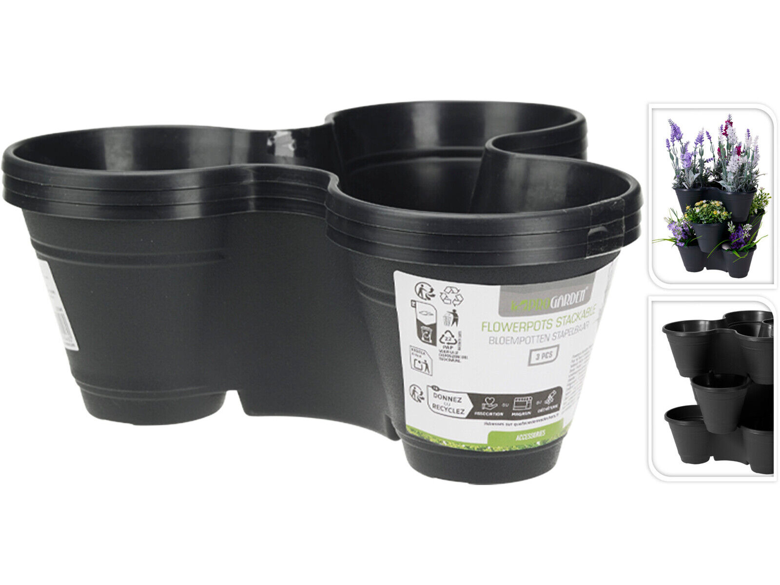 CONJUNTO DE 3 VASOS EMPILH&Aacute;VEIS CINZENTO 22X22XH9CM