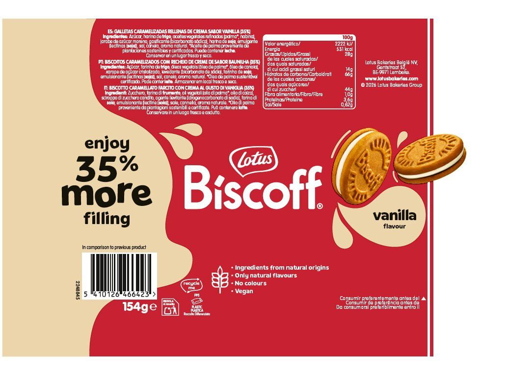 BOLACHAS RECHEADAS BISCOFF BAUNILHA 154G image number 1