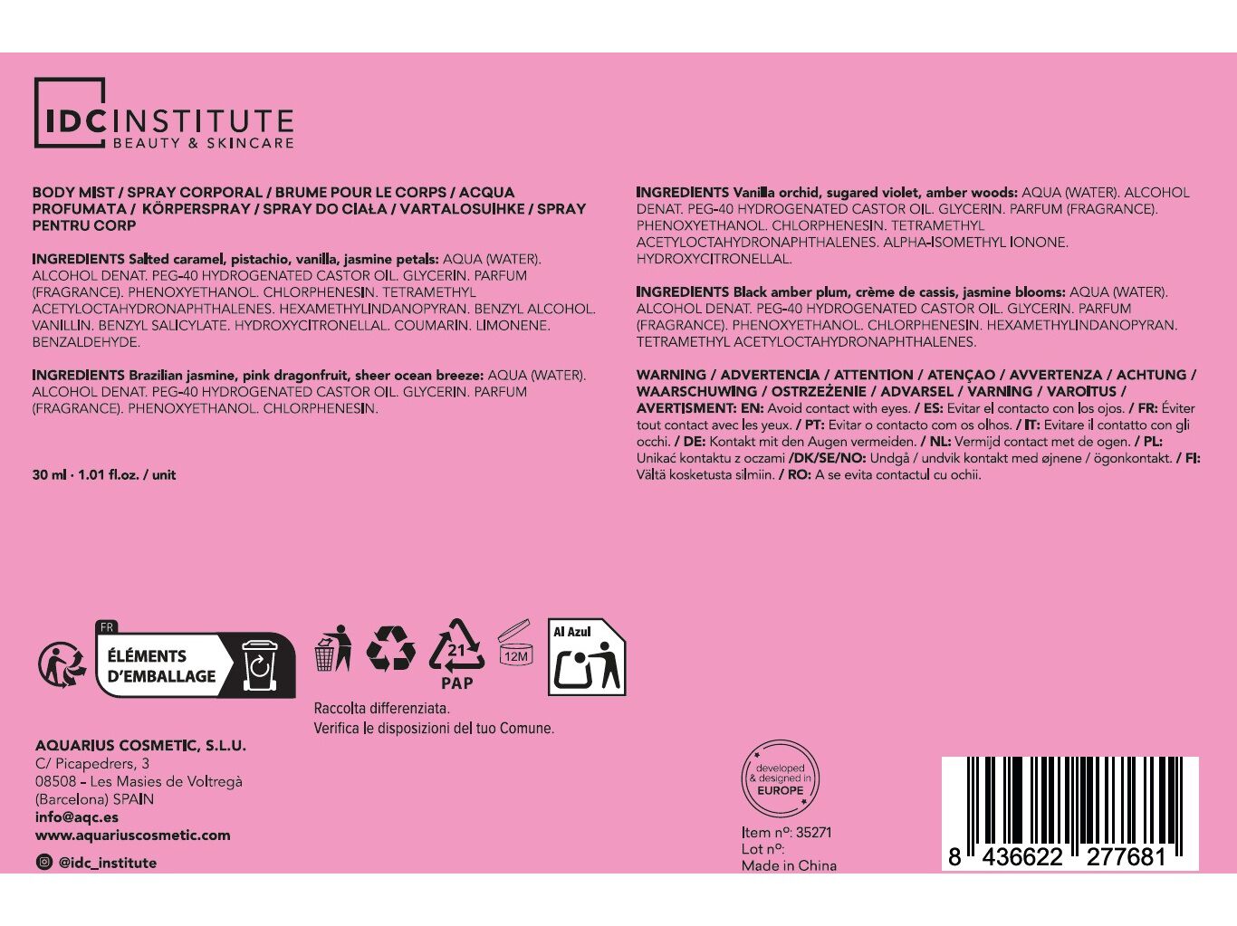 COFFRET IDC INSTITUTE RADIANT SKIN BODY MISTS image number 1