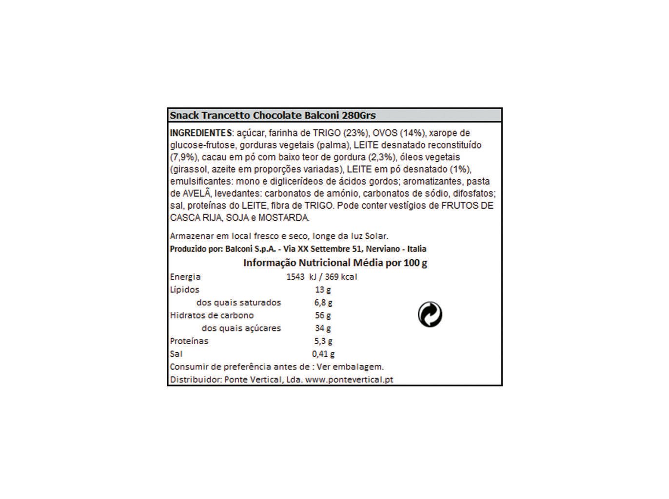 SNACKS BALCONI TRANCETTO CHOCOLATE 280G image number 1