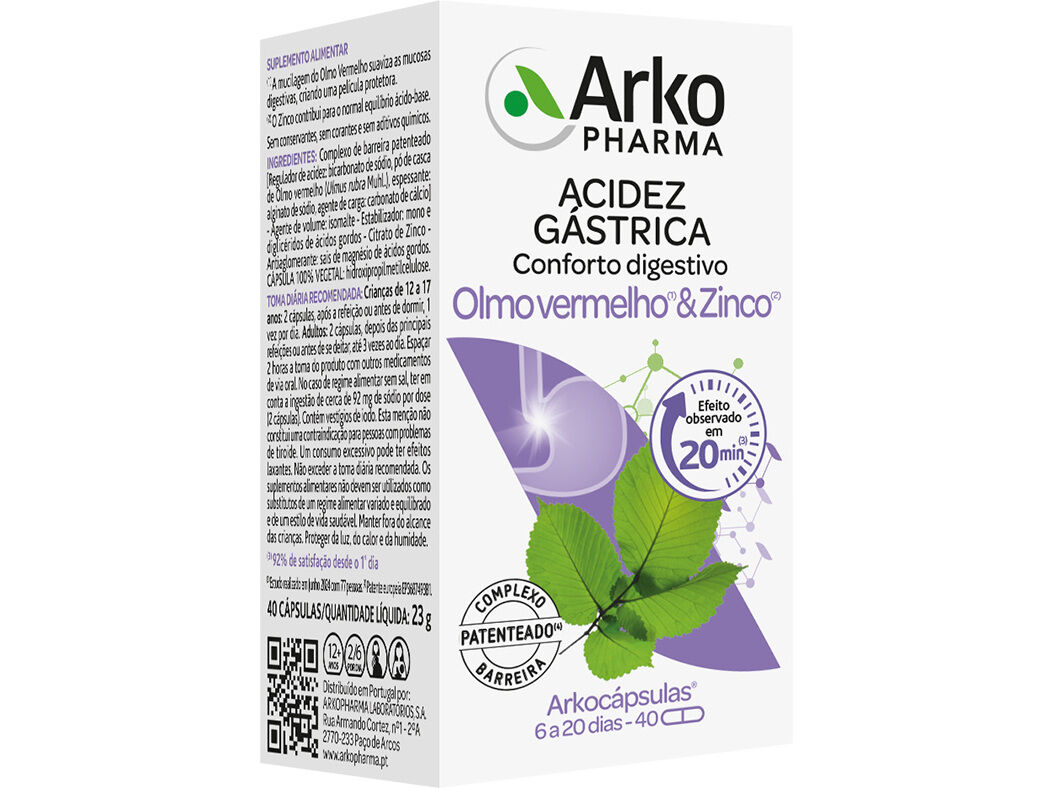 SUPLEMENTO ARKOC&Aacute;PSULAS OLMO VERMELHO ZINCO 40 CPS