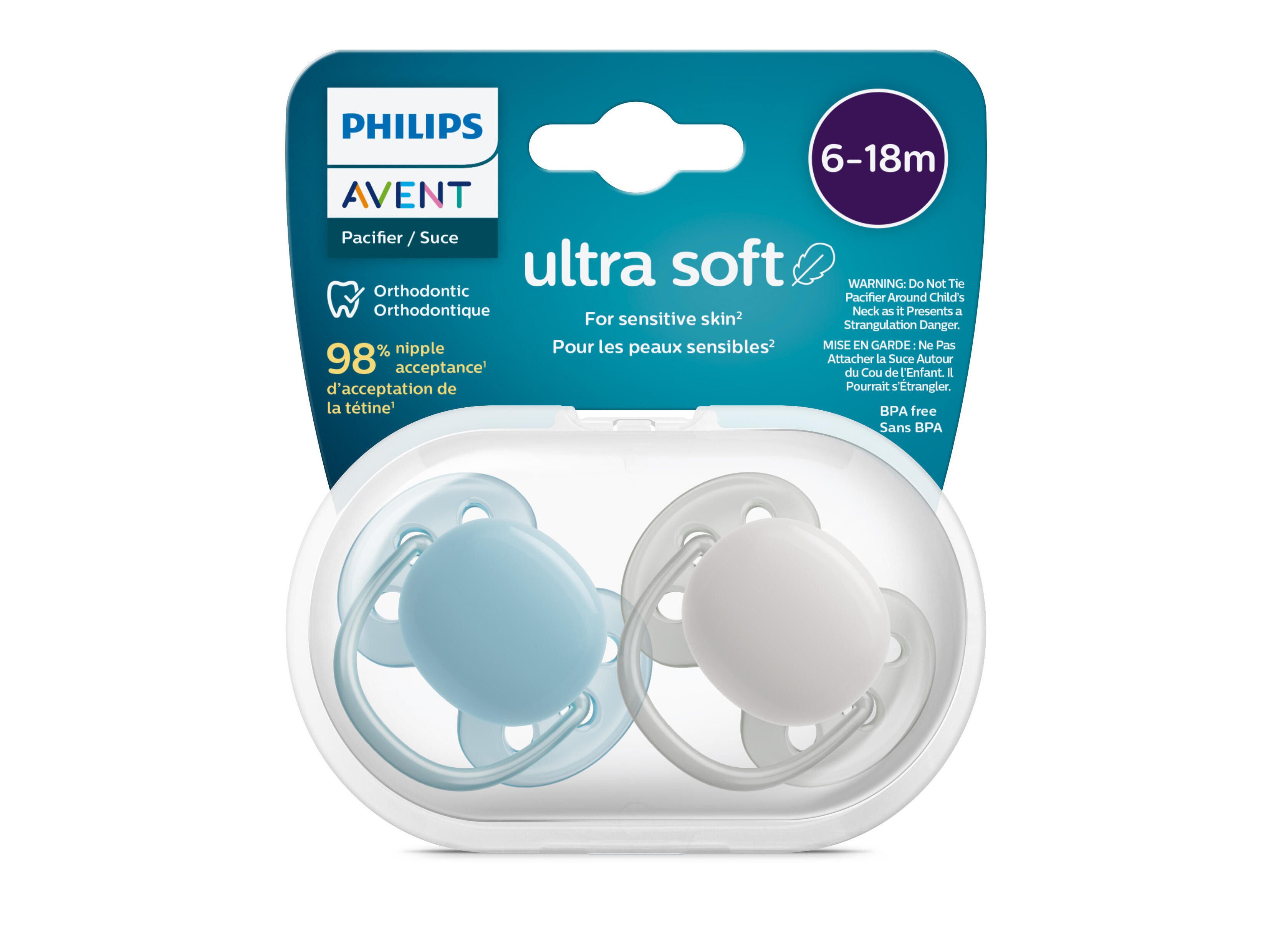 CHUPETA AVENT ULTRA SOFT AZ/CINZ 6-18M 2 UN image number 0