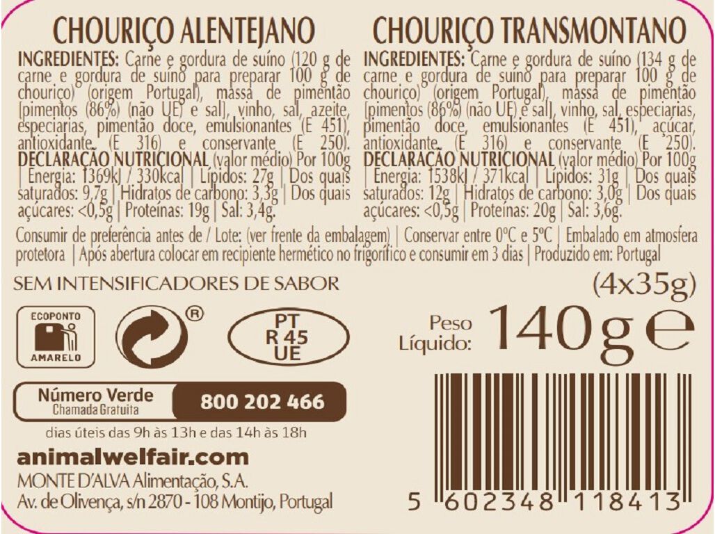 CHOURICO CARNE ALENTEJANO/TRANSMONTANO DAMATTA 4X35GR image number 1