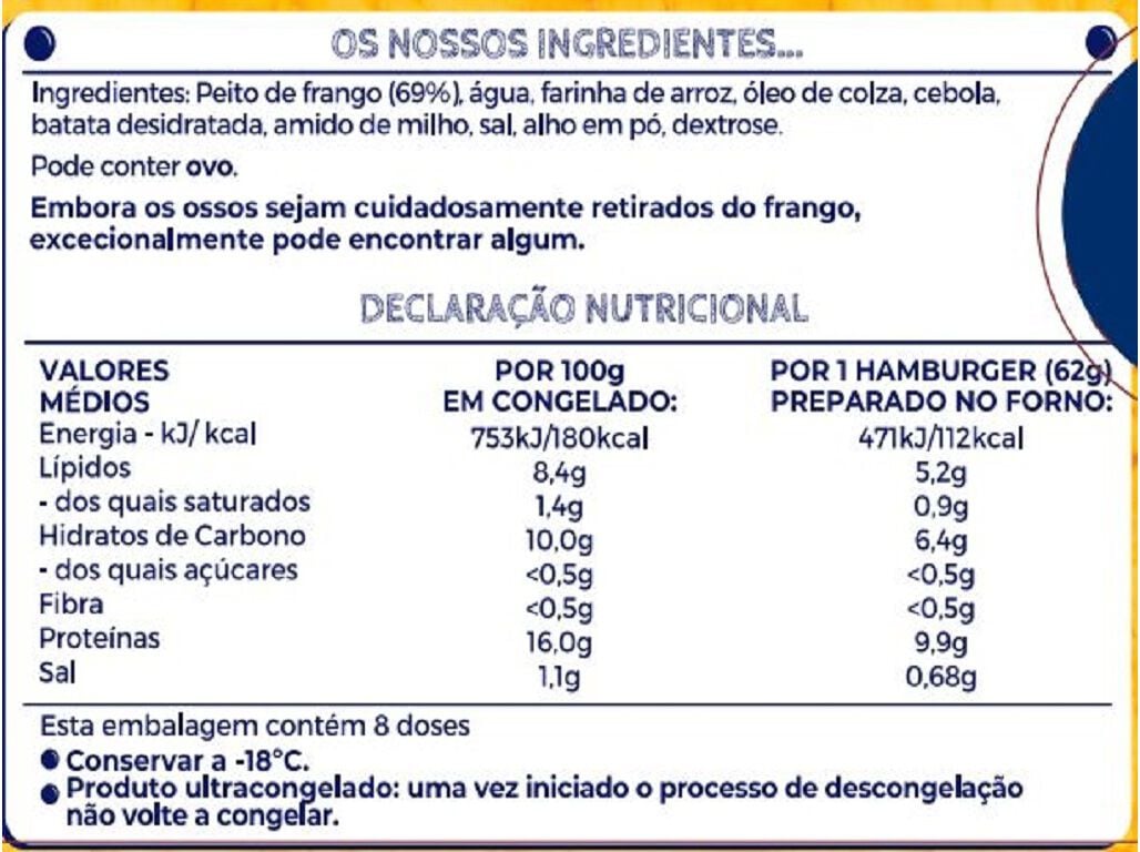 HAMBURGERS IGLO FRANGO SEM GL&Uacute;TEN 8UN 480G image number 1