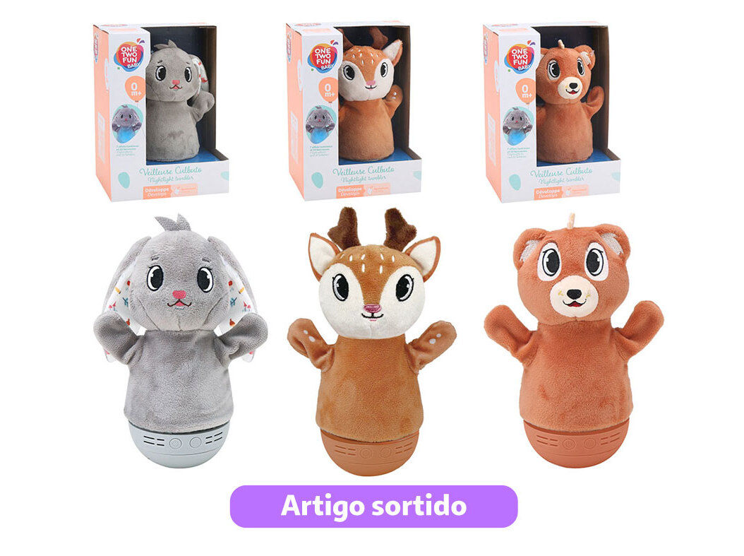 ANIMAL PELUCHE ONE TWO FUN COM LUZ E M&Uacute;SICA MODELOS SORTIDOS