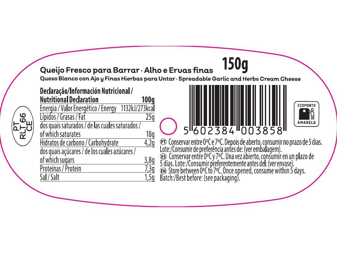 QUEIJO FRESCO BARRAR ALHO E ERVAS SANTIAGO 150G image number 1