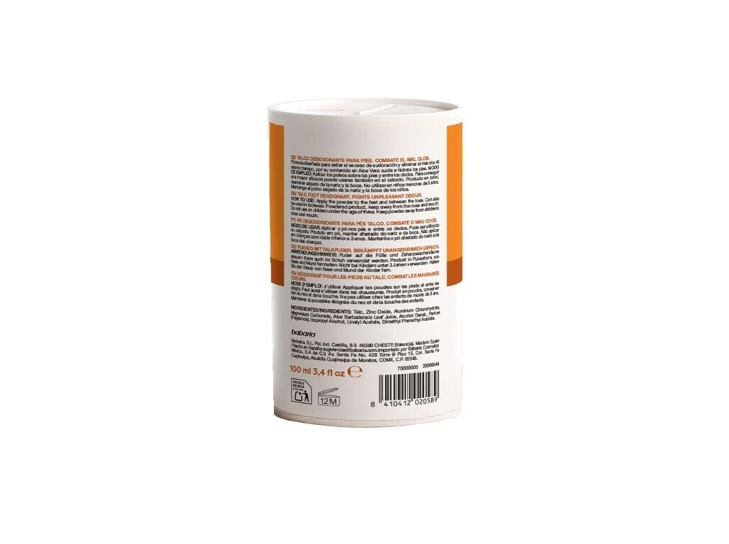 TALCO BABARIA DESODORIZANTE PARA P&Eacute;S 100 ML image number 1