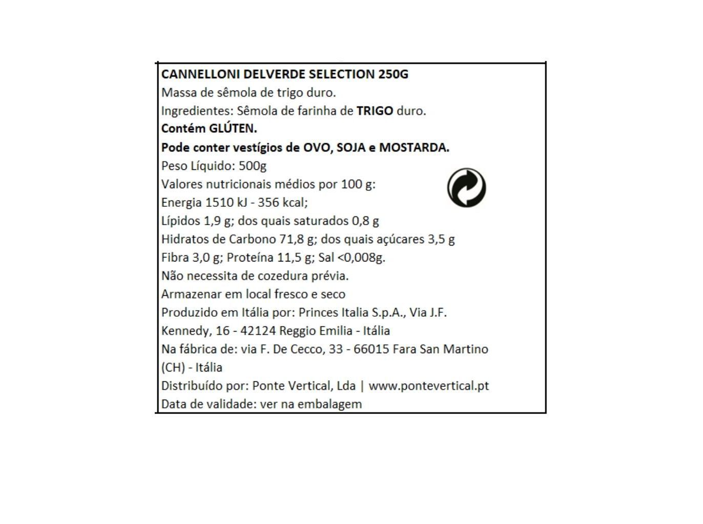 MASSA CANELONI DELVERDE SELECTION 250G image number 1