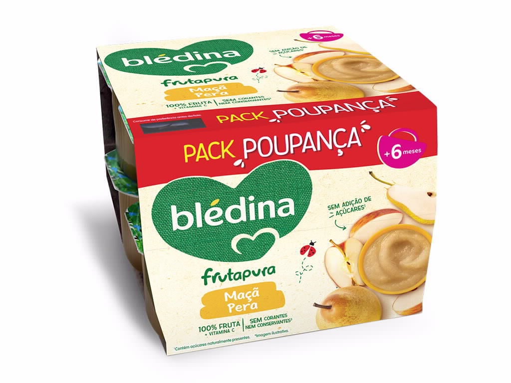 TACINHA FRUTA BLEDINA 100% MA&Ccedil;&Atilde;/ P&Ecirc;RA 8X95 G