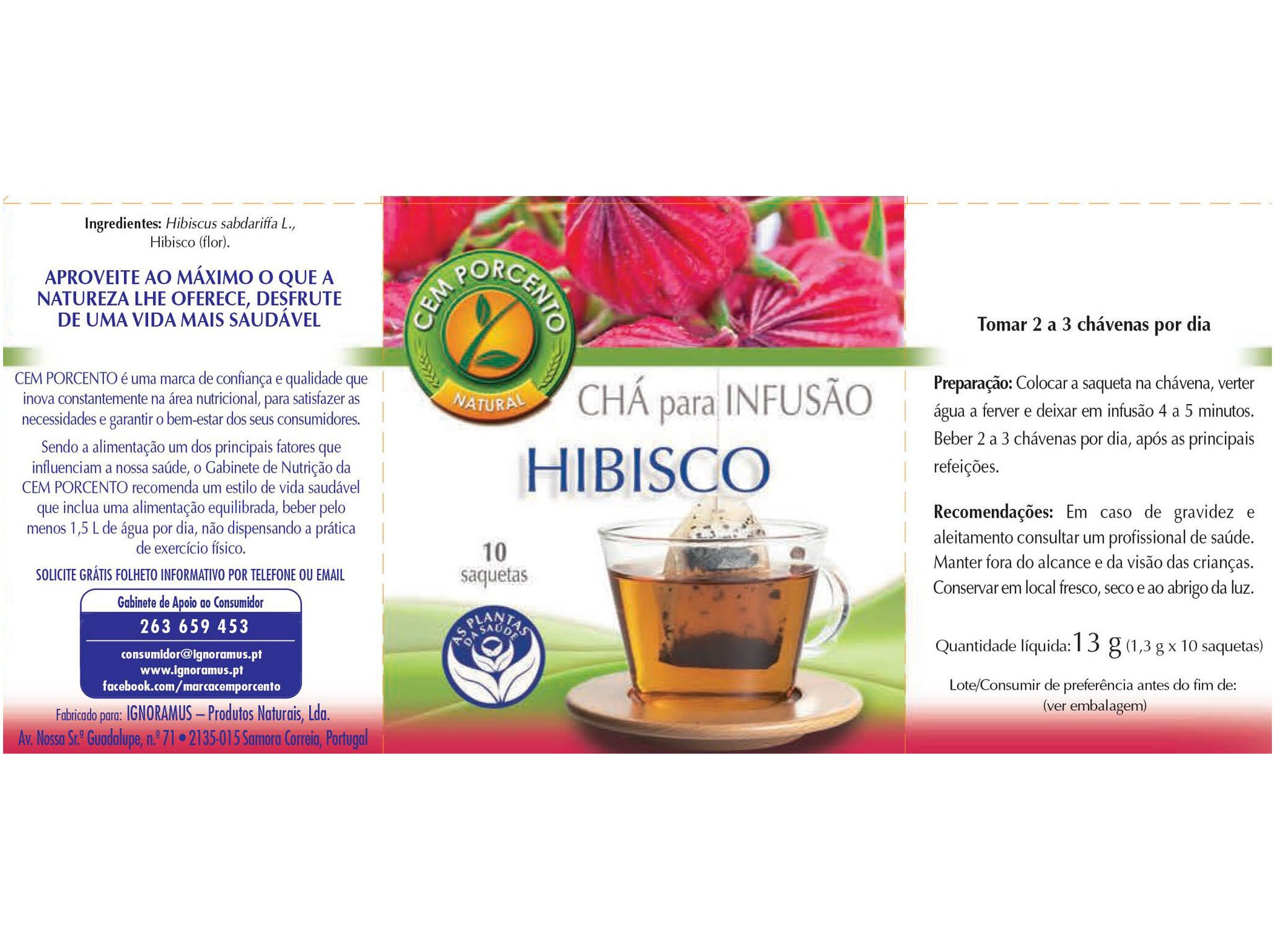 CH&Aacute; CEM PORCENTO HIBISCO 10 SAQUETAS image number 1