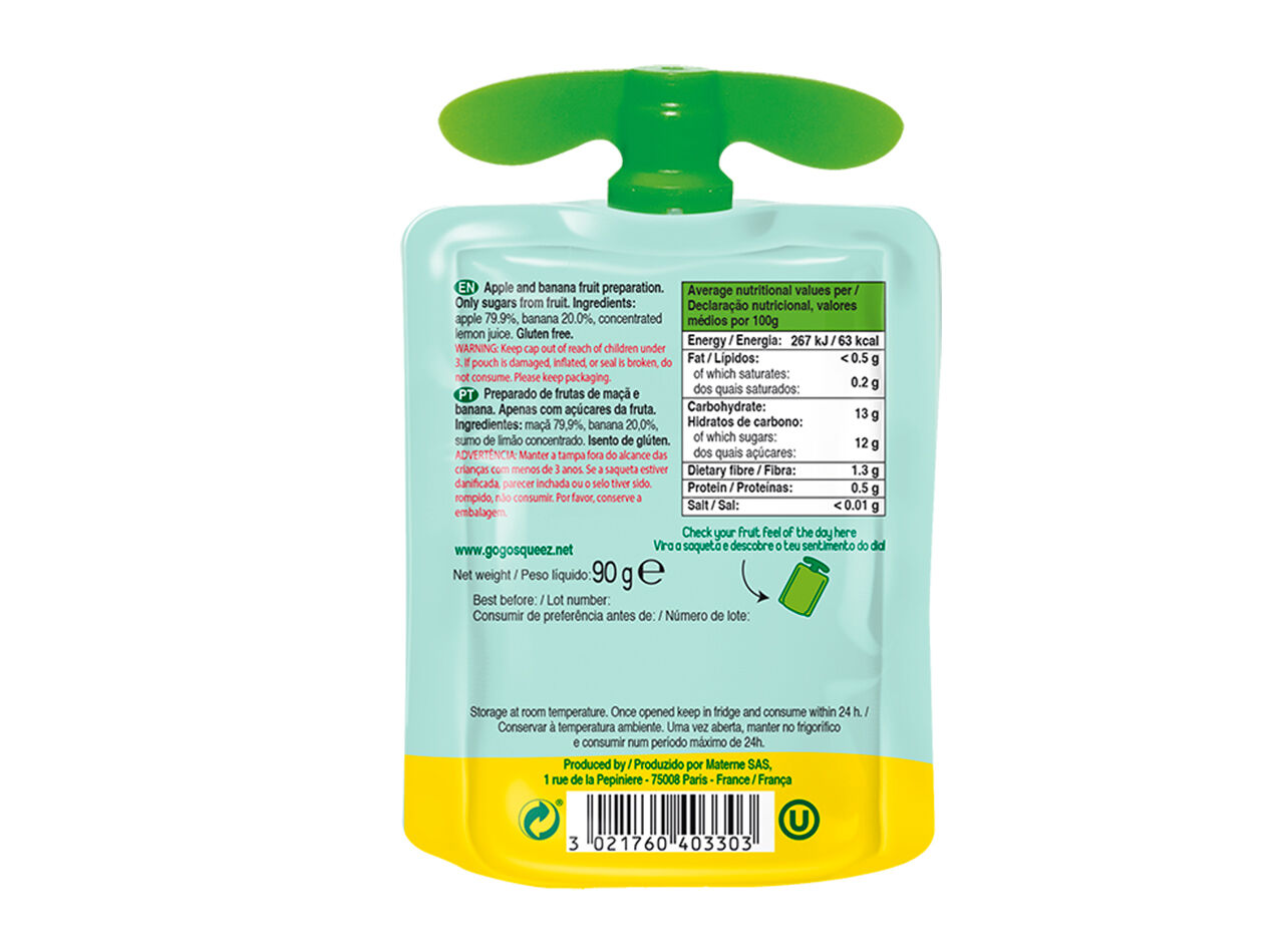 SAQUETAS FRUTA GO GO SQUEEZ MA&Ccedil;&Atilde; E BANANA 90G image number 1