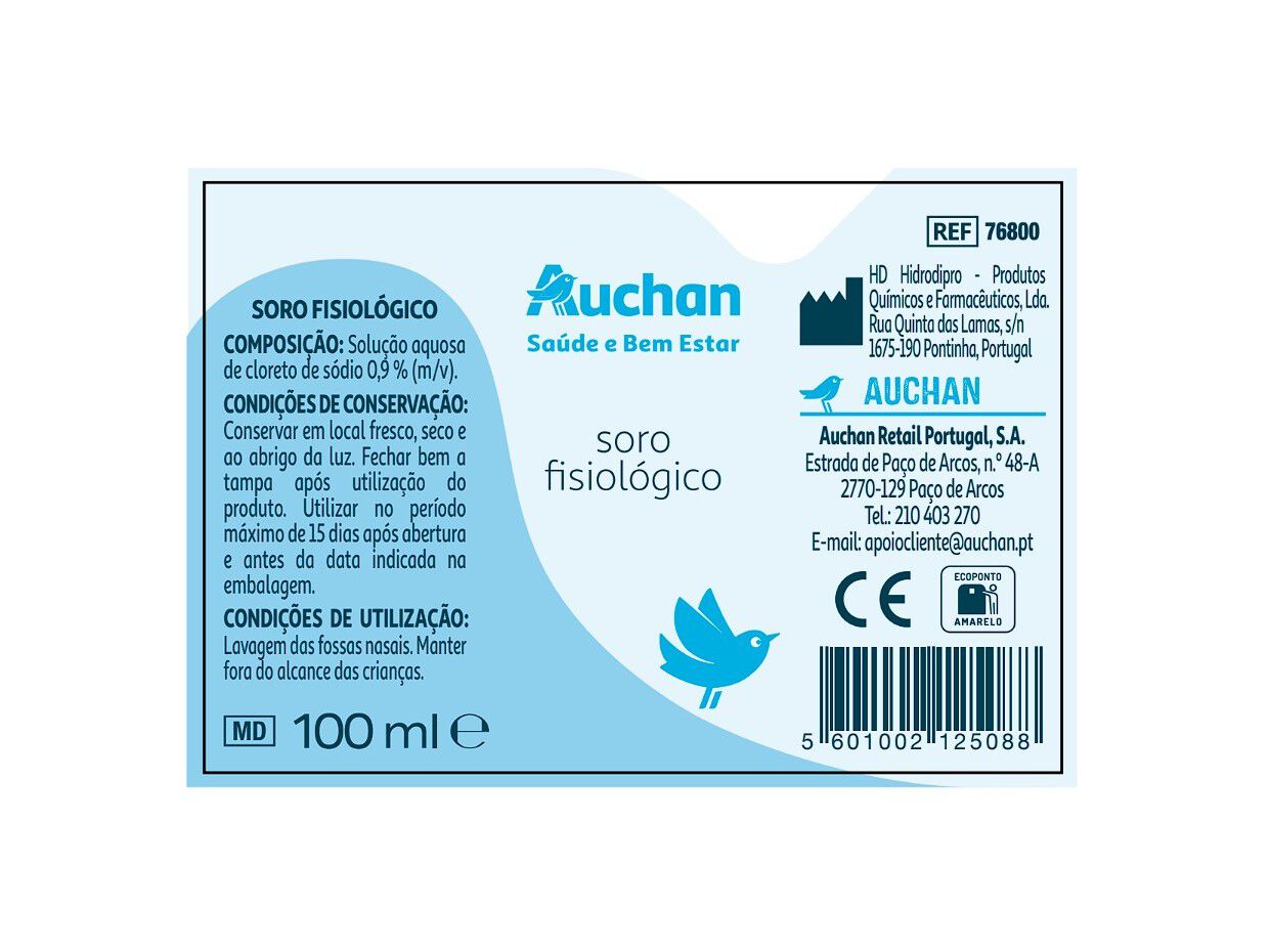 SORO FISIOL&Oacute;GICO AUCHAN SA&Uacute;DE E BEM ESTAR 100ML image number 1