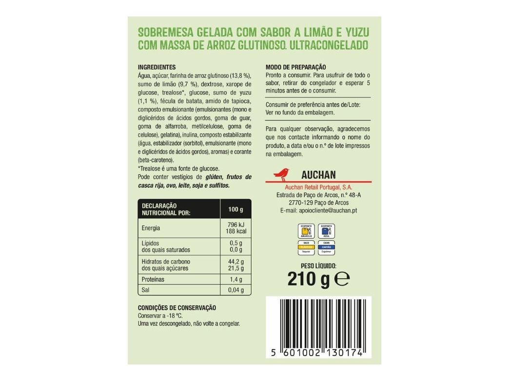 GELADO MOCHI AUCHAN DE LIM&Atilde;O E YUZU 6UN 210G image number 1