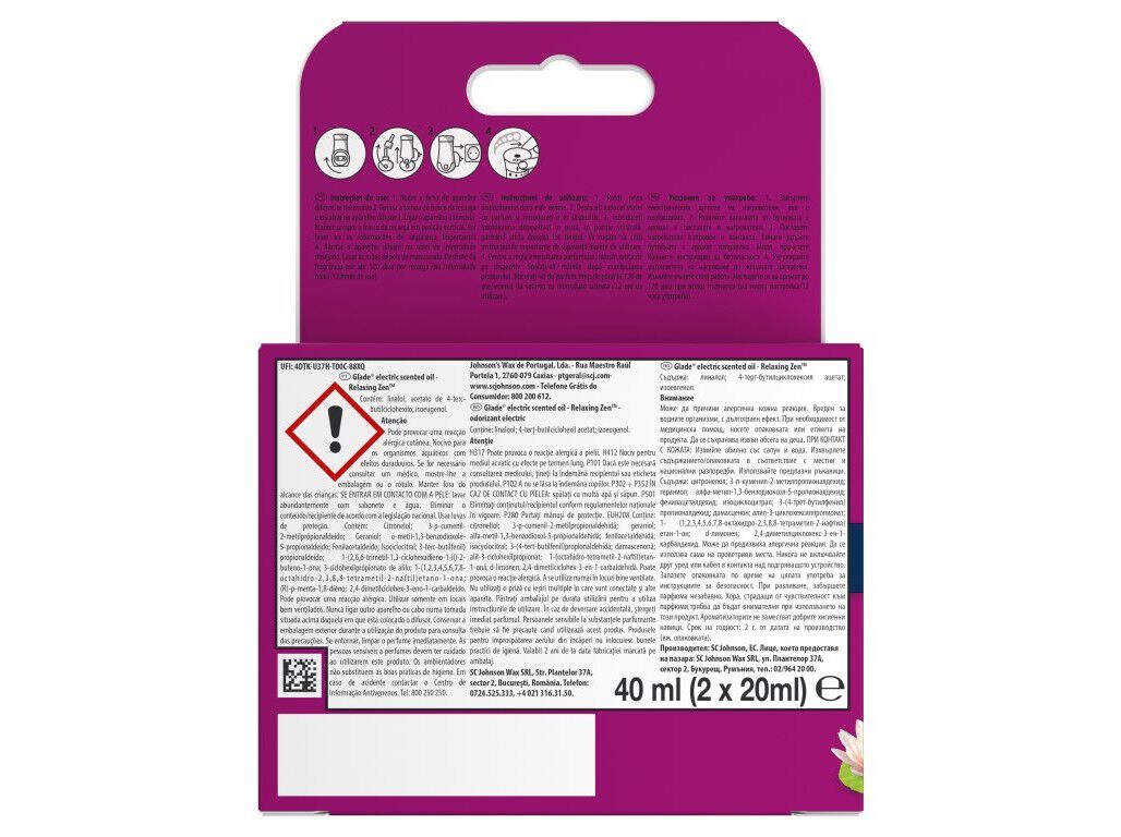 AMBIENTADOR GLADE EL&Eacute;CTRICO RECARGA DUPLA RELAXING ZEN 2X20ML image number 1