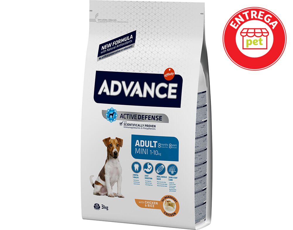 RA&Ccedil;&Atilde;O PARA C&Atilde;O MINI ADULTO ADVANCE COM FRANGO E ARROZ 3KG image number 1