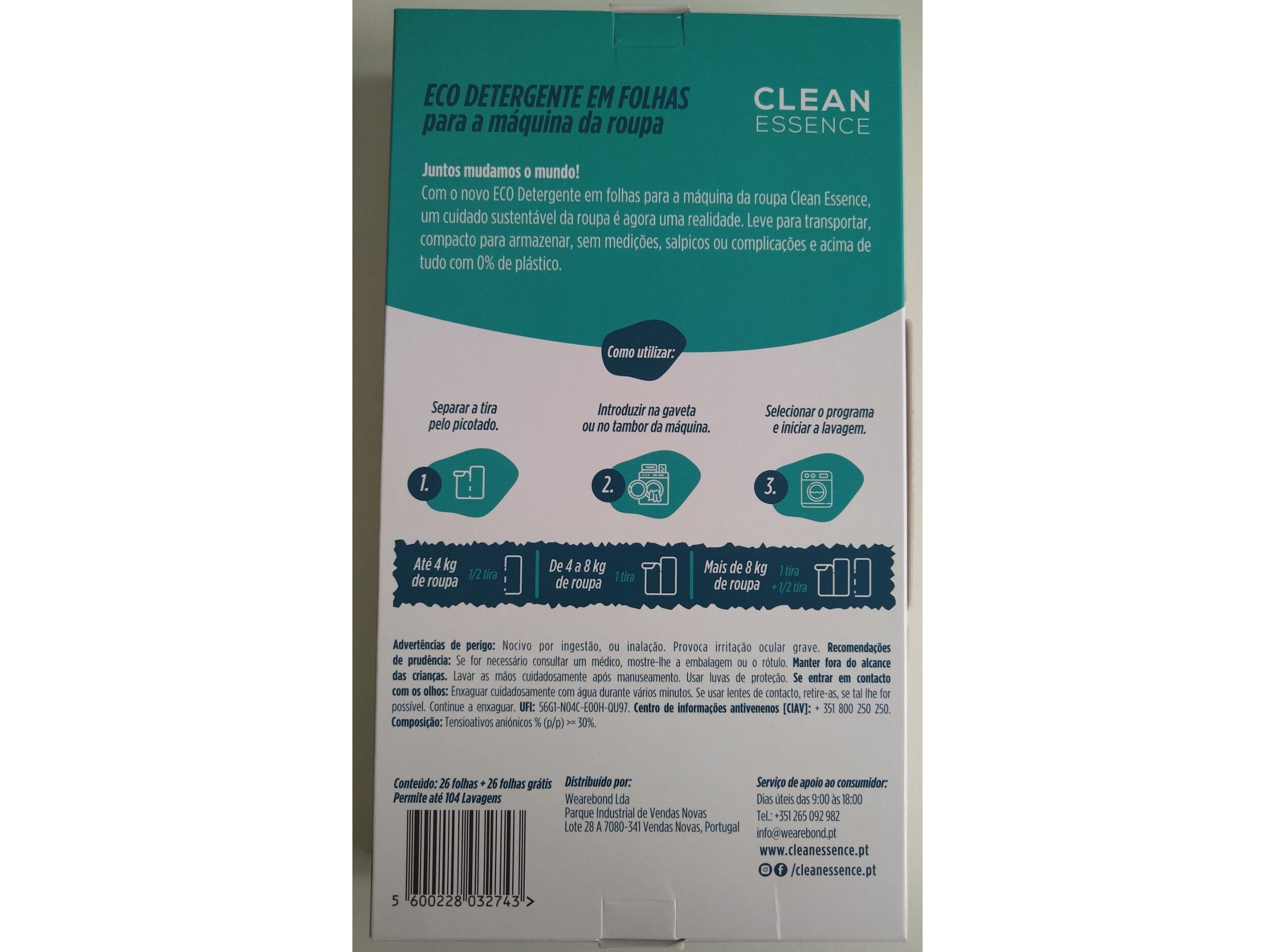 DETERGENTE ROUPA M&Aacute;QUINA CLEAN ESSENCE EM FOLHAS P&Ecirc;SSEGO 104 DOSES image number 1