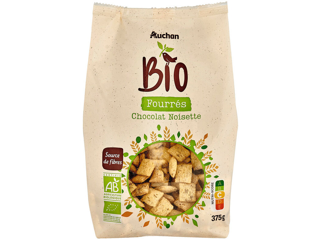 CEREAIS AUCHAN BIO RECHEADOS CHOCOLATE AVEL&Atilde; 375G