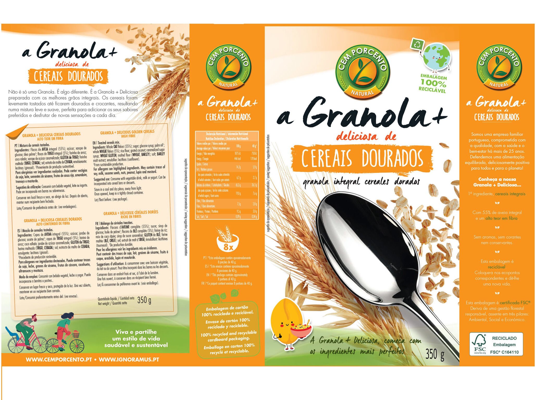 GRANOLA CEM PORCENTO CEREAIS DOURADOS 350G image number 1